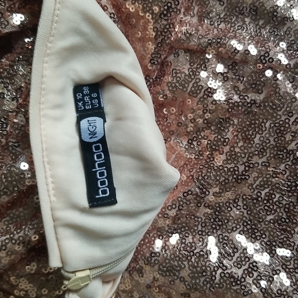 Sequined Super Cute Copper Peach Color Open Back BooHoo dress. - Picture 6 of 6